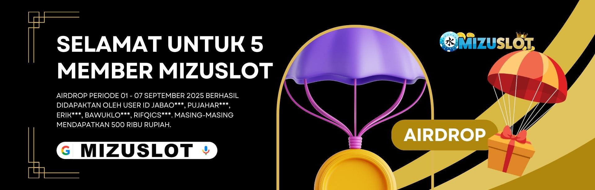 Airdop Saldo Mingguan MIZUSLOT - Total 20 Juta/Bulan!